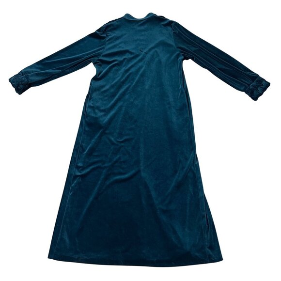 Vintage Nightgown Robe Duster Delicates Velvet Velour Dark Teal Long Medium - Picture 3 of 6